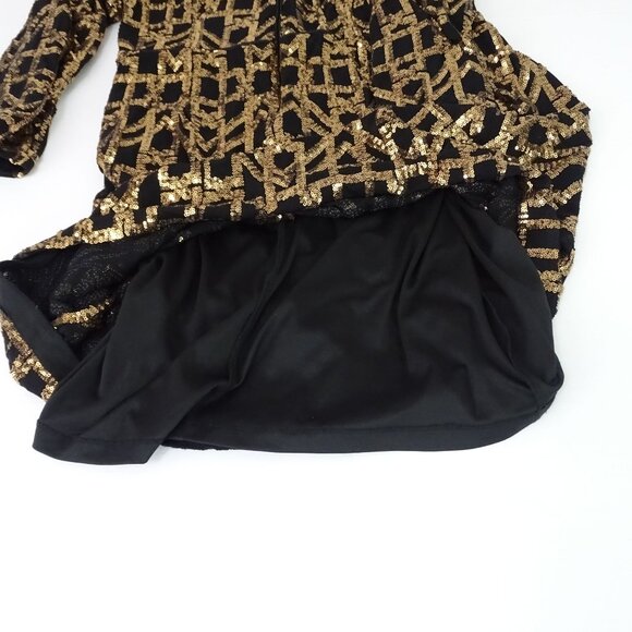 Calvin Klein Black Gold Sequins V-Neck Party Dress Women Size 14 Long Sleeve - Picture 7 of 16